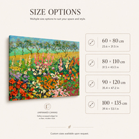 Peinture à l'huile abstraite sur toile Hollyhock Garden, fleurs rouges et roses, champ de moutarde, ciel, taille personnalisée, vente en gros directe usine