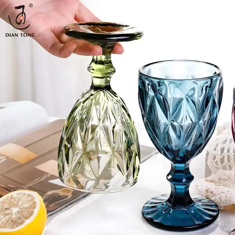 240ml all'ingrosso del partito di diserbatura vetreria acqua potabile calice di vetro verde blu colorato di vetro tazze di vino Vintage tazza di vetro Set