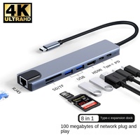 Docking Station Type-C 8-in-1 dengan Kartu Jaringan untuk Ethernet, Hub USB Multifungsi untuk Laptop