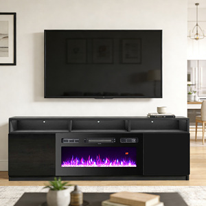 Meuble TV moderne de luxe en bois noir avec rangement et <span class=keywords><strong>foyer</strong></span> électrique intégré <span class=keywords><strong>pour</strong></span> salon - Product Image 1