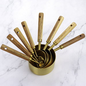 Premium Tool for Accurate Measurements 8-Piece Wood Handle Gold Stainless Steel <b>Measuring</b> Cups and <b>Spoons</b> Set - Product Image 5