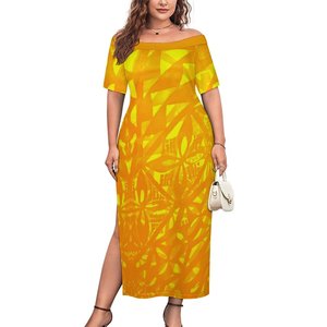 Pacific Island Dresses Women Micro polinesia Mumu Dress Set hawaiana Design tropicale Maxi gonna con <span class=keywords><strong>maniche</strong></span> corte e spacco - Product Image 5