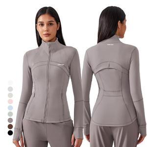 Customizable Women's Hooded <b>Yoga</b> <b>Jacket</b> Nude Slim Fit Plus Size Running Fitness Sports <b>Jacket</b> with Front Logo - Product Image 2