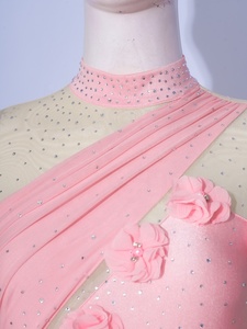 Vestido de patinaje artístico para mujer, cuello simulado, manga de malla, falda de gasa con pedrería, traje de patinaje sobre hielo diagonal, leotardo personalizado - Product Image 4