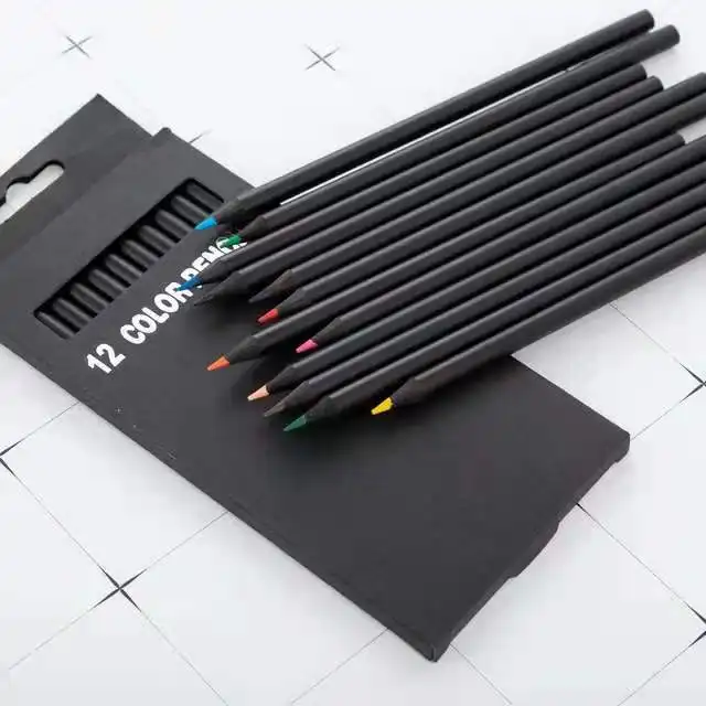 Personalized boardroom pencil set,perfect business gift,colour pencils black rainbow wood with custom logo print