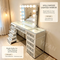 Table de toilette moderne de luxe YIFAN YF-H98 avec accents diamantés, miroir LED réglable, cadre en aluminium, MDF