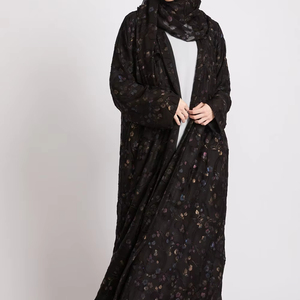Vestido largo modesto Leduo con flores y hojas personalizadas – Abaya con puños fruncidos y hiyab para mujeres musulmanas - Product Image 1