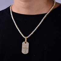 Collier pendentif croix personnalisé pour hommes, pendentif en Zircon 14k plaqué or, style militaire, chien, avec jésus, personnalisé