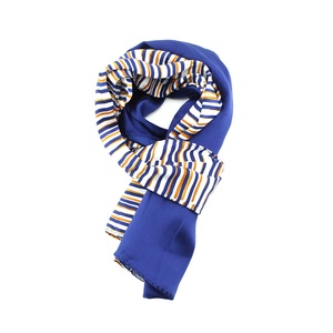 Ladies Color Blocking Soft Smooth Custom Print Geometric Blue Orange Striped Zigzag Edge Long Satin <strong>Women</strong> <strong>Silk</strong> <strong>Scarf</strong> for <strong>Women</strong> - Product Image 4
