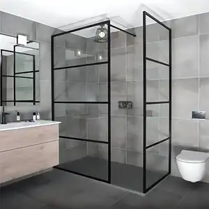 저렴한 가격 블랙 알루미늄 프레임 샤워 도어 욕실 유리 샤워 화면에서 산책