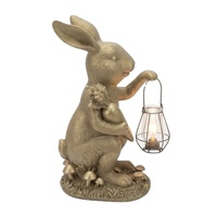 Maßgefertigte Großhandels-Harzfigur Hase mit Karotte und Laterne, Solarleuchte, Gartendekoration, Outdoor-Figur, Souvenir