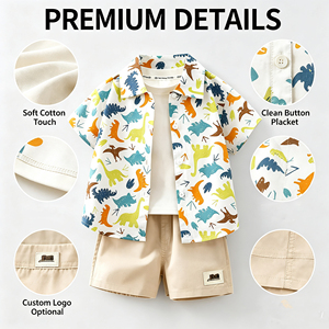 Traje <span class=keywords><strong>de</strong></span> Verano Personalizado para Niños, Camisa <span class=keywords><strong>de</strong></span> Manga Corta <span class=keywords><strong>de</strong></span> <span class=keywords><strong>Algodón</strong></span> Puro, Estilo Casual, con Solapa y Pantalones Cortos - Product Image 2