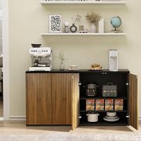 Buffet robuste avec étagères réglables et portes cannelées, meuble TV moderne en bois pour bar à café, idéal pour la salle à manger à domicile