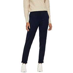 Pantalon en coton bleu marine pour femme, coupe droite, taille mi-haute, ceinture élastique, décontracté, longueur intégrale, couleur unie, pour l'automne - Product Image 1