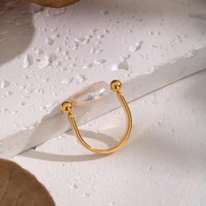 Ensemble <span class=keywords><strong>de</strong></span> bagues en acier inoxydable avec perles <span class=keywords><strong>de</strong></span> culture d'eau douce baroques naturelles, design <span class=keywords><strong>de</strong></span> <span class=keywords><strong>mode</strong></span> pour femmes, pour mariage, forme fer <span class=keywords><strong>à</strong></span> cheval, argent - Product Image 5