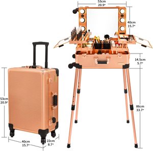 Hộp Đựng Đồ Trang Điểm Có Xe Đẩy Chuyên Nghiệp Với Hộp Đựng Son Môi Hộp Đựng Mỹ Phẩm Với Bóng Đèn LED 3 Màu Và Giá Đựng Máy Sấy Tóc - Product Image 6