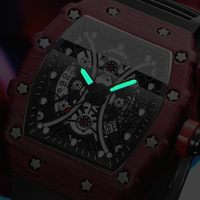 BINBOND B8766 8766 Jam Tangan Sport Pria Bentuk Tonneau Bercahaya, Jam Tangan Mewah Terbaru dengan Tali Silikon Quartz untuk Pria