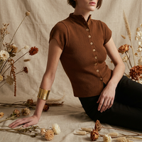 Pull en polyester tricoté à col rond et boutonnage simple, style vintage automne européen-américain, pour femme, idéal pour les trajets quotidiens