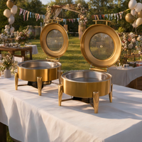 Matériel de traiteur pour mariage : Réchaud rond doré 6L de luxe pour buffet, service de traiteur pour hôtels et mariages