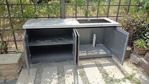 Îlot de cuisine extérieur moderne en alliage d'aluminium avec évier, autoportant, double porte, design écologique, 5+ tiroirs, finition ultra brillante pour - Product Image 2