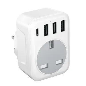 UK to UK Plug Adapter Smart Grounded UK Travel Adapter with 3 USB-A & 1 Type C Plug Adaptor