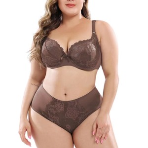 Conjunto de sujetador sexy con aros push-up de encaje de copa 3/4 talla grande y braguita de bikini, transpirable, sin costuras, de elastano/poliéster - Product Image 6