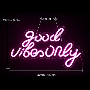 Lámpara de Pared LED con Panel Trasero Transparente, Letrero <span class=keywords><strong>GoodVibes</strong></span> Only, Luz de Neón, Lámpara de Neón, Luz Azul y Rosa - Product Image 3