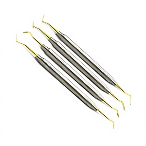 Juego de 4 instrumentos dentales de composite con revestimiento de titanio dorado, mangos huecos de doble extremo, proveedor mayorista - Product Image 1
