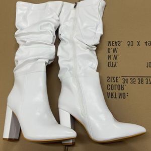 New Style Botas De Dama Suede Leather Winter and Fall Zipper Side <b>Block</b> Heel Knee High Women's Boots - Product Image 5