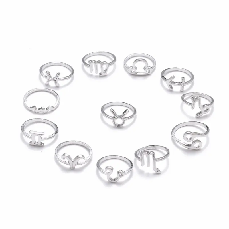 Nieuw Paar Ring Set Goud Zilver Sterrenbeeld Ringen Voor Vrouwen Vintage 12 Sterrenbeelden Vingerringen Statement Sieraden