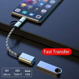 Tip-c OTG + mikro 2 in 1 USB OTG adaptörü Android akıllı telefon için yazıcı Pendrive fare klavye vb bağlanmak