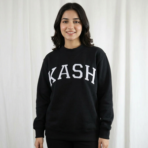 Sudadera KASH BLACK con cuello alto, 100% algodón, apliques blancos bordados, cuello ancho, CLUSH SPORTS - Product Image 1