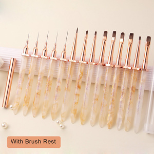 Custom Logo 6 9 12 15 18mm Nail Art Brush <b>Set</b> with Holder Integrated Rest Acrylic <b>Paint</b> Liner Flat Round Oval Gel Brushes - Product Image 1