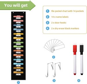 Organisateur mural suspendu à 14 poches pour cartes de visite (Polyester noir 57''H) – Idéal pour le bureau - Product Image 6