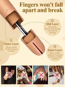 Main d'entraînement portable carrée en caoutchouc souple pour ongles en acrylique, avec capsules amovibles, main d'entraînement flexible pour la pratique du nail art - Product Image 3