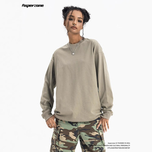 Unisex 310g peso massimo americano stile High Street alla moda di marca in puro cotone tinta unita a maniche lunghe da uomo maglia larga - Product Image 3