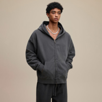 Sweat à capuche 480 GSM à double fermeture éclair, effet délavé vintage, en coton French Terry, épais, style streetwear, vente en gros