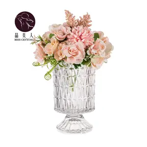 Vas bunga bulat klasik, hiasan tengah meja transparan 4 gaya vas kaca silinder