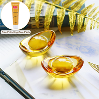Adorno de Feng Shui de Cristal Amarillo en Forma de Lingote Dorado, Estatua de Yuan Bao de Cristal para Decoración del Hogar o Escritorio, Incluye Pasta de Pulido de 10 ml