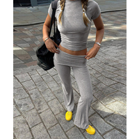 L800890 Ensembles d'entraînement personnalisés pour femmes, été 2 pièces, débardeur, chemise et pantalon large, legging, vêtements de détente pour femmes