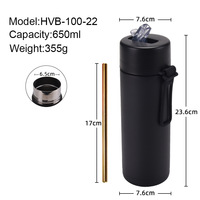 Bouteille réutilisable 22oz Bouteilles d'eau avec paille Bouteilles de boisson écologiques Flacons thermiques sous vide en acier inoxydable