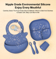 Oem Odm Fournitures d'alimentation pour bébés Assiette en silicone Tasse Bavoir Cuillère Sucette aux fruits Ensemble d'alimentation en silicone pour bébé avec boîte-cadeau pour enfants