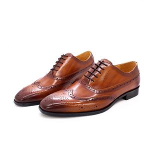 High-quality Custom Men's Formal <b>Shoes</b> with Pointed Toe Breathable Waterproof Lace-up Closure-fashionable Luxurious Brown <b>Shoes</b> - Product Image 1