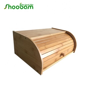 Bamboo <strong>Wood</strong> Rolltop <strong>Bread</strong> Box Snacks Storage <strong>Bin</strong> - Product Image 5