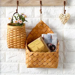 New Design Handmade Woven Storage Basket home Decor Art supplies wooden Plant Wall Hanging Baskets