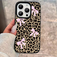 Coque de téléphone portable en TPU à imprimé léopard INS avec nœud, étui en cuir tendance, coque arrière pour iPhone 16 15 17 Air 18 Pro Max