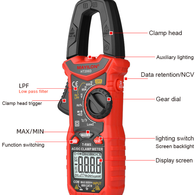 High Accuracy HT206D 6000 Counts 600V 600A AC DC Digital Clamp Meter Multimetervalue Clamp Meterac Dc Current Clamp Multi Meter