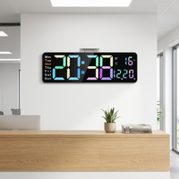 Jam Dinding Digital 16 Inci Otomatis Tersinkronisasi Waktu dengan Layar LED, Kalender, dan Temperatur untuk Rumah atau Kantor