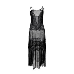 408 ODM Siyah Dantel Dalgalı Noktalı File Gecelik Askılı Uzun Perspektif Seksi Genç Kadın Pijama Takımı - Product Image 5