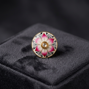 Boutons de luxe personnalisés en laiton avec tige, émail Meenakari de Jaipur, motif lotus rose, cristal Polki, pour costume de mariage formel ou de fête pour homme, style Sherwani - Product Image 4